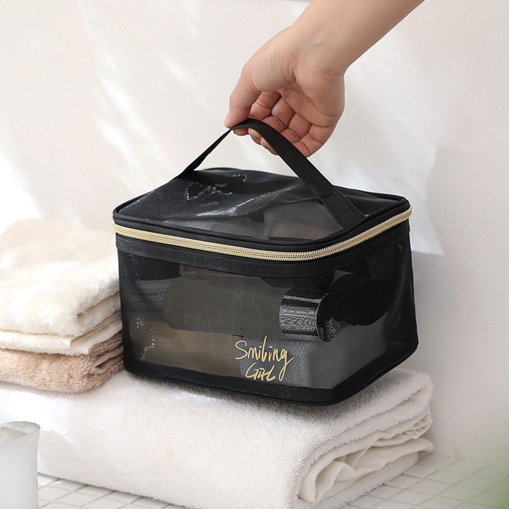 Túi đựng mỹ phẩm vải lưới màu đen sức chứa lớn nhỏ gọn thời trang cho nữ