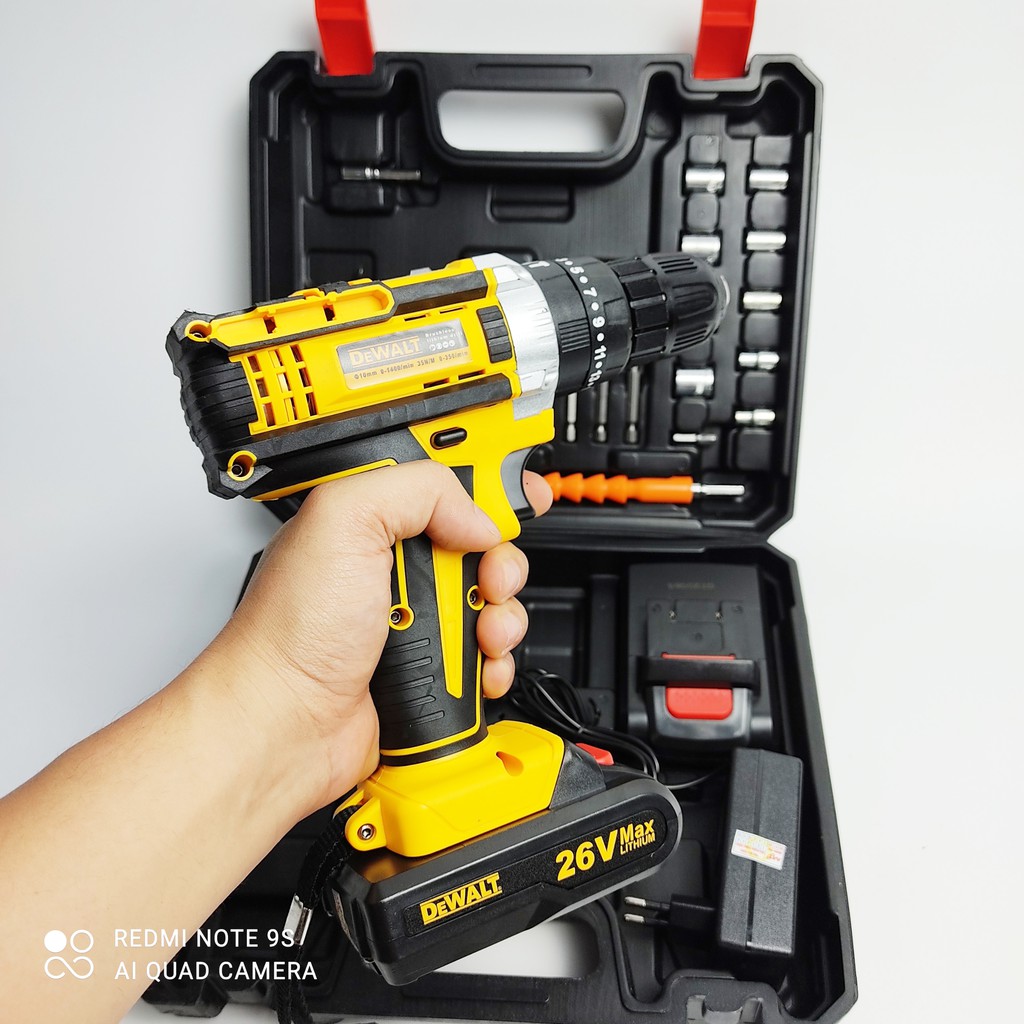 Máy khoan pin Dewalt 26V - 3 CHỨC NĂNG: Khoan tường, săt, gỗ - Bắt vít - Bắn tôn - Tặng kèm Bộ phụ kiện 25 chi tiết