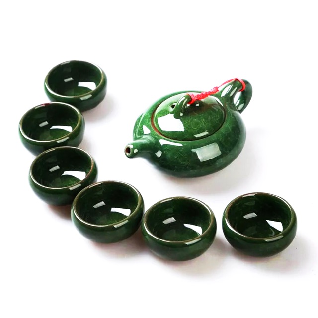 Ấm chén xanh ngọc men rạn