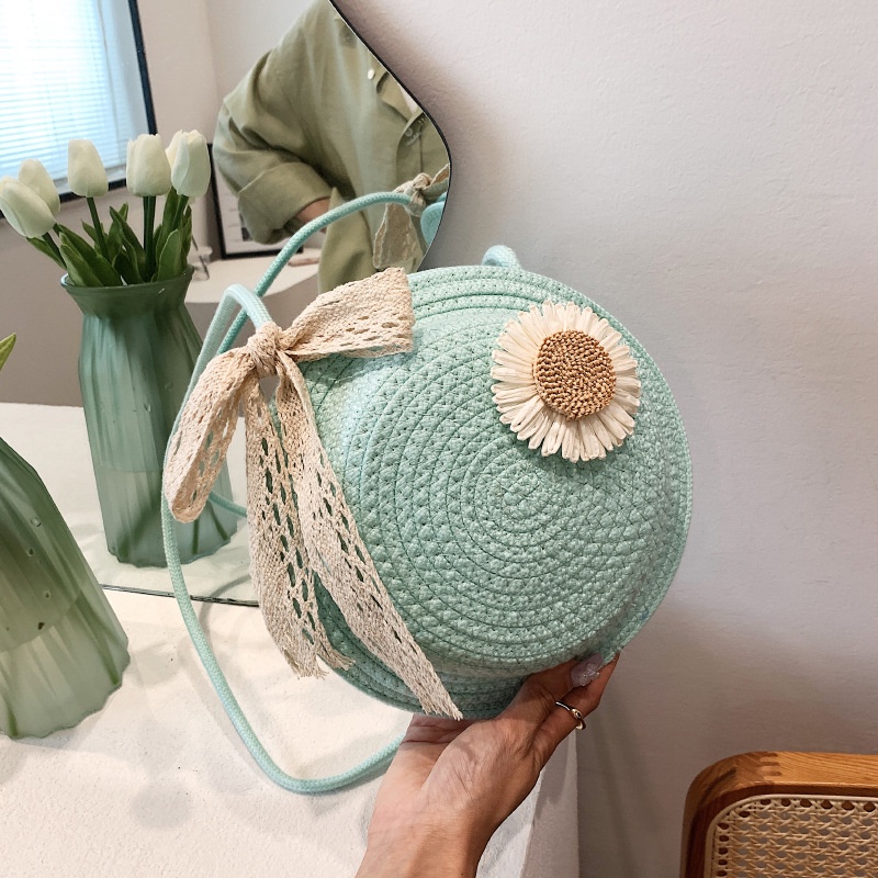 Túi Đeo Chéo Hình Tròn Đan Sợi Phong Cách Hàn Quốc Thời Trang Cho Nữ