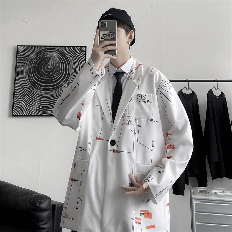 ♞AFF LIGA♞ Áo khoác blazer tay dài in họa tiết đơn giản thời trang mùa thu dành cho nam