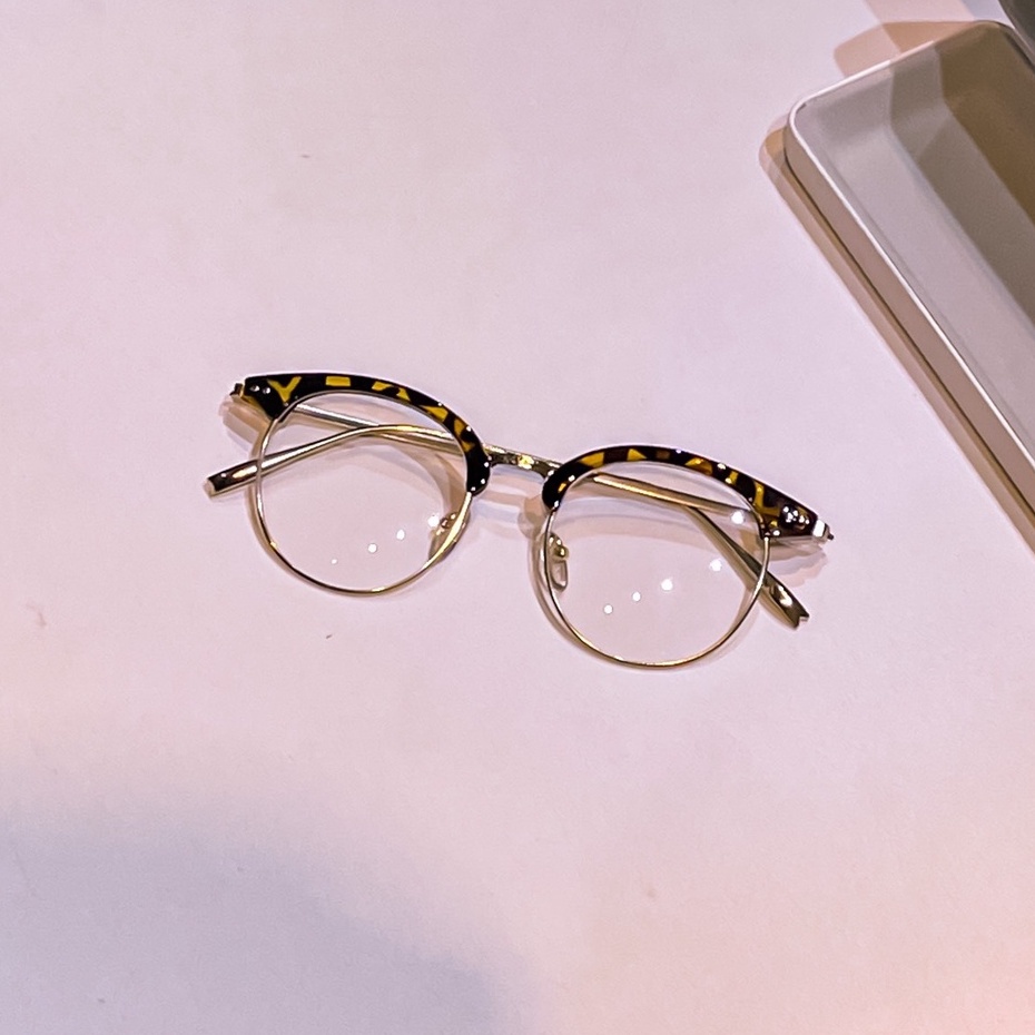 Mắt Kính Gọng Cận Form Tròn Nửa Gọng Kim Loại Đính 2 Chấm 603 Phong Cách Ulzzang - Hazo