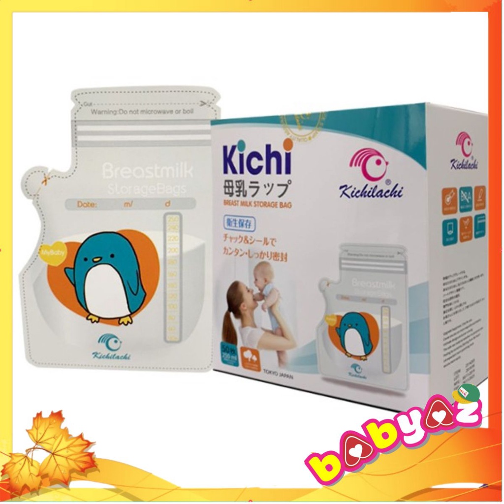 Túi Trữ Sữa KICHI Túi Trữ Sữa Dung Tích 250ml Có Vòi Không BPA  2 Khóa Zipper An Toàn Hình Chim Cánh Cụt