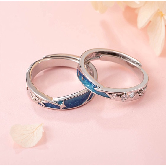 Nhẫn cặp đôi bạc nam nữ đính đá chất liệu titan chống rỉ uyên ương đẹp hot PUN -  Nhẫn Đôi Meteor