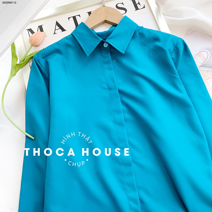 Áo sơ mi trơn dáng suông basic THOCA HOUSE freesize dưới 56kg, chất vải mềm thoáng