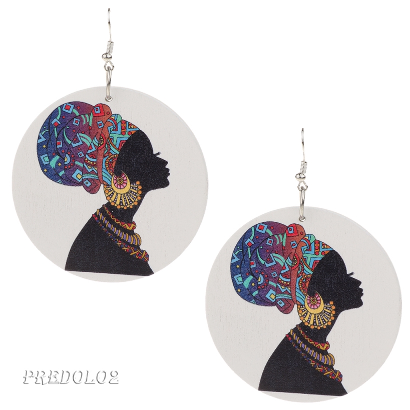 Classic African Lady Wooden Big Dangle Drop Earrings Tribal Party Jewellery