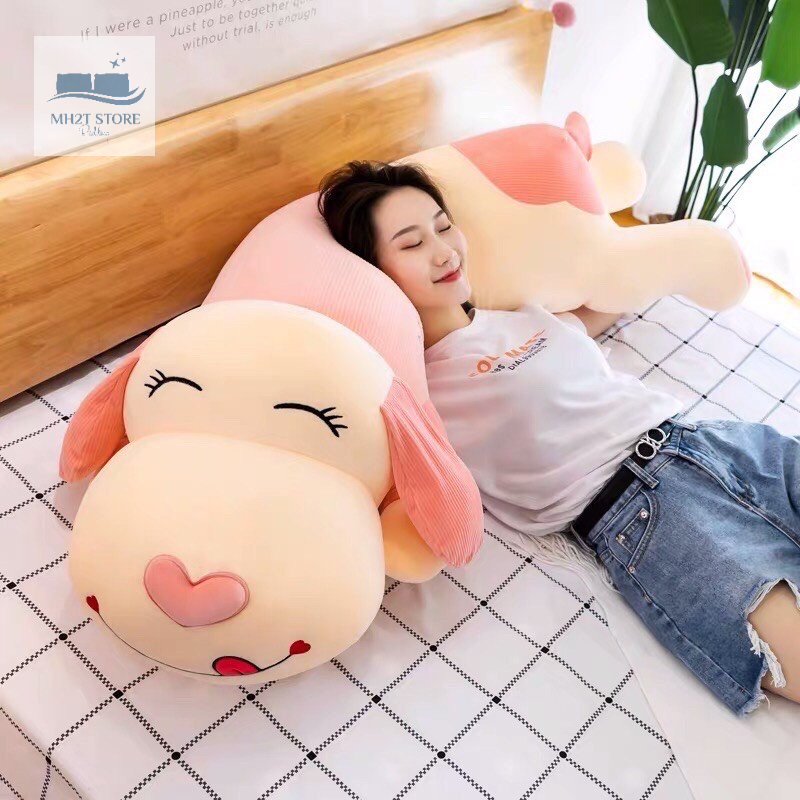 Gấu Bông Chó Nằm Mũi Tim, Thú Nhồi Bông Siêu Mềm Mịn Vải Nhung Cao Cấp Kích Thước 1m3 1m5 SHOP MH2T STORE