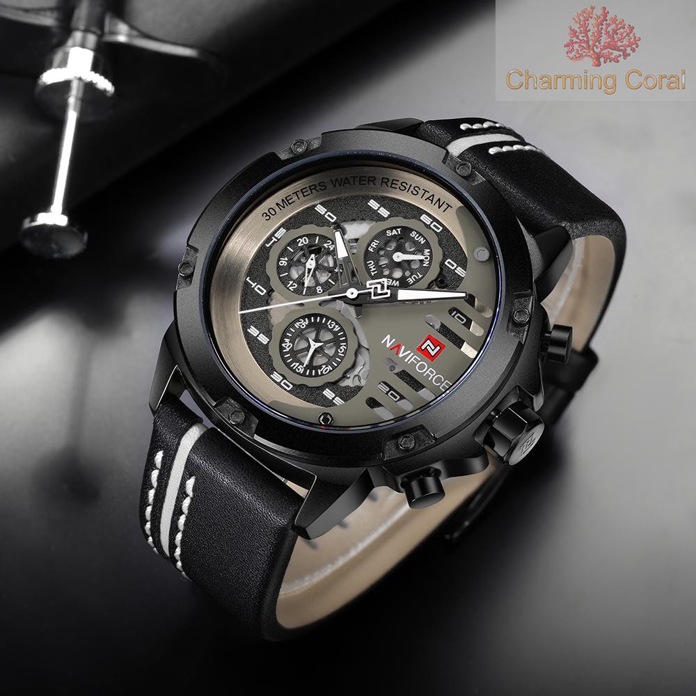 CTOY NAVIFORCE Fashion Casual Quartz Watch 3ATM Water-resistant Men Watches Luminous Genuine Leather Wristwatch Male Relogio Musculino Calendar
