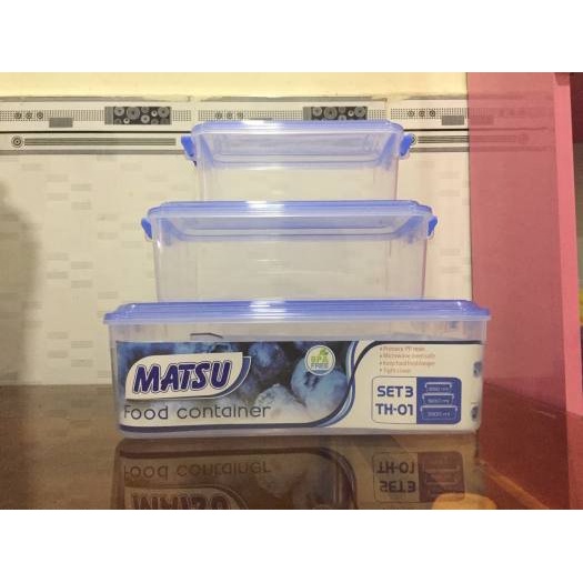 Bộ 3 Hộp Gài Matsu Trong Suốt 820ml - 1600ml - 3300ml. Bộ 3 hộp đựng thực phẩm an toàn sức khỏe
