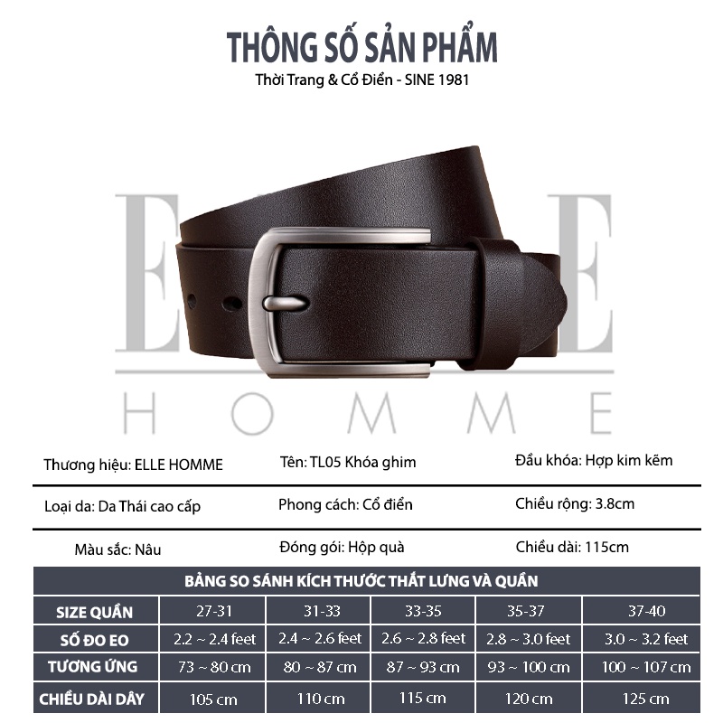 Thắt lưng nam cao cấp hàn quốc da PU bản nhỏ thời trang TL05 - ELLE HOMME
