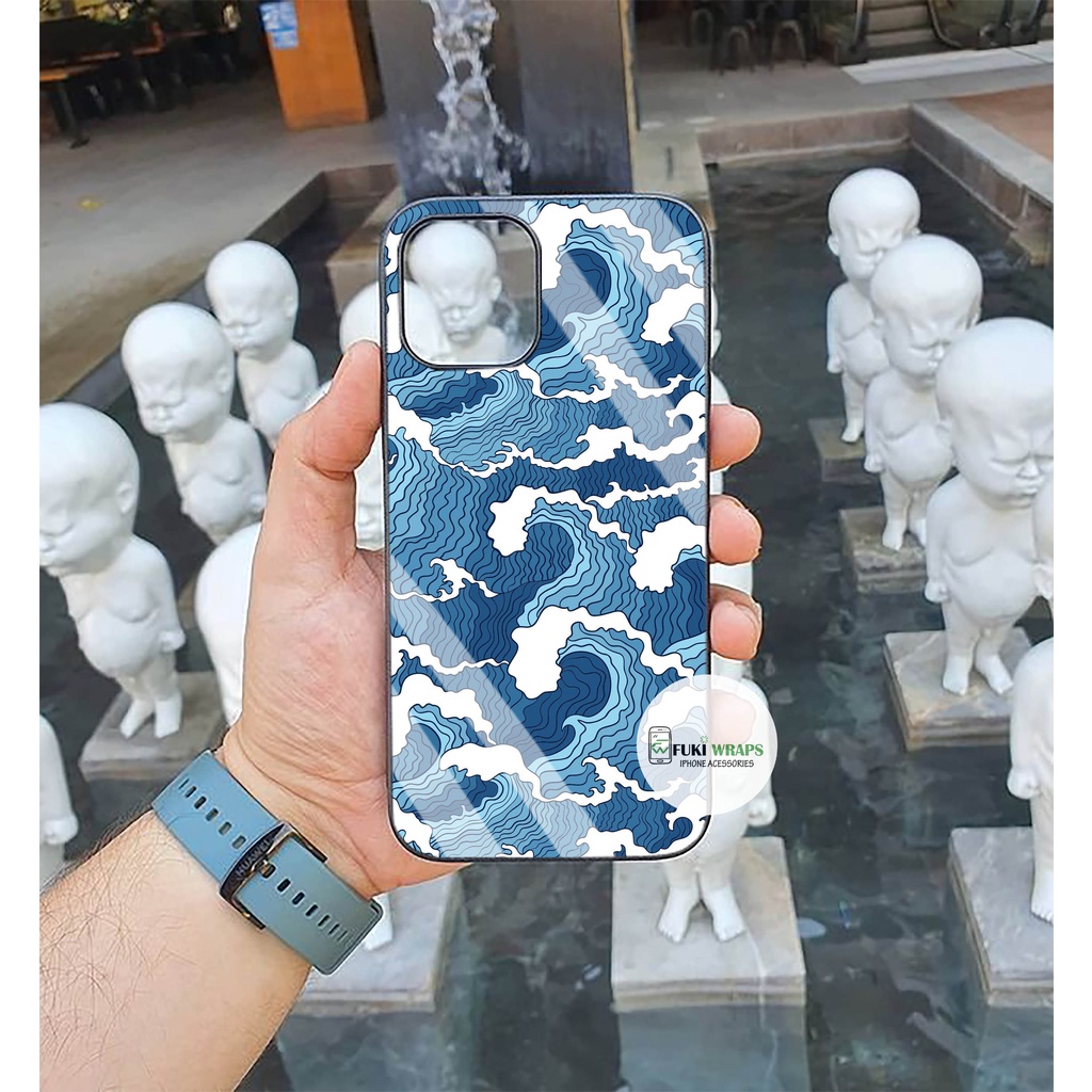 Ốp Lưng Kính Cường Lực / Case Sóng Xanh Chống Vỡ Dành Cho 13ProMax 12ProMax 11ProMax X XSMAX Fukishop