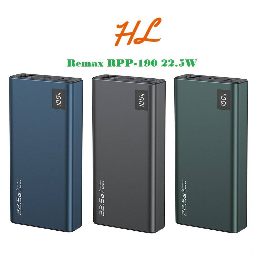 Pin Sạc Dự Phòng Remax RPP-190 20000mAh (Sạc Nhanh QC3.0 max 22.5W, Type-C PD 18W) - Chính Hãng - Hưng Long PC