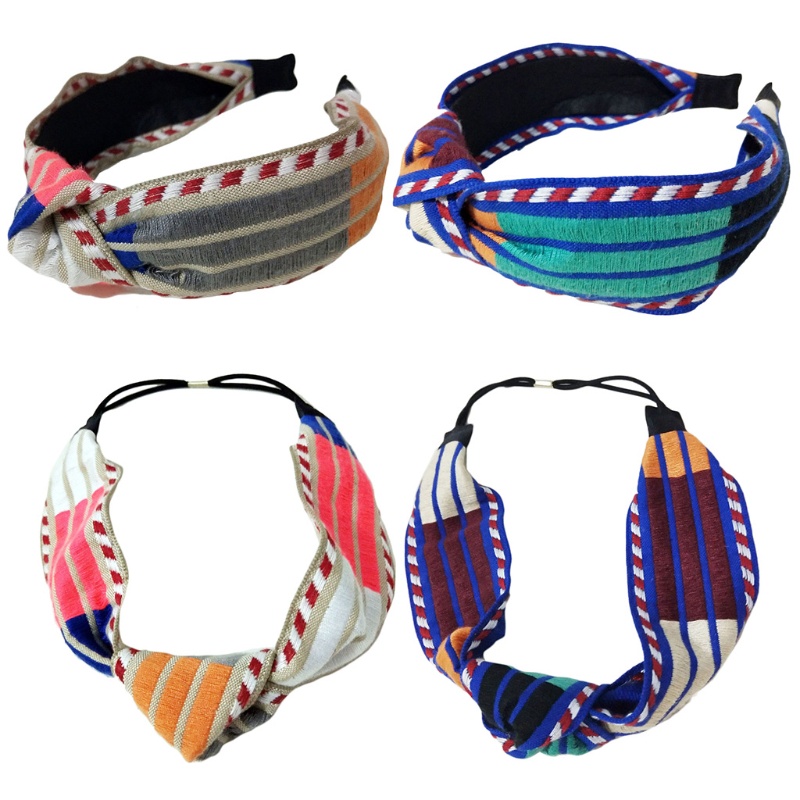 Băng Đô Dệt Kim Co Giãn Bản Rộng Kẻ Sọc Màu Khối Xoắn Cổ Điển Mùa Thu Hàn Quốc Cho Nữ