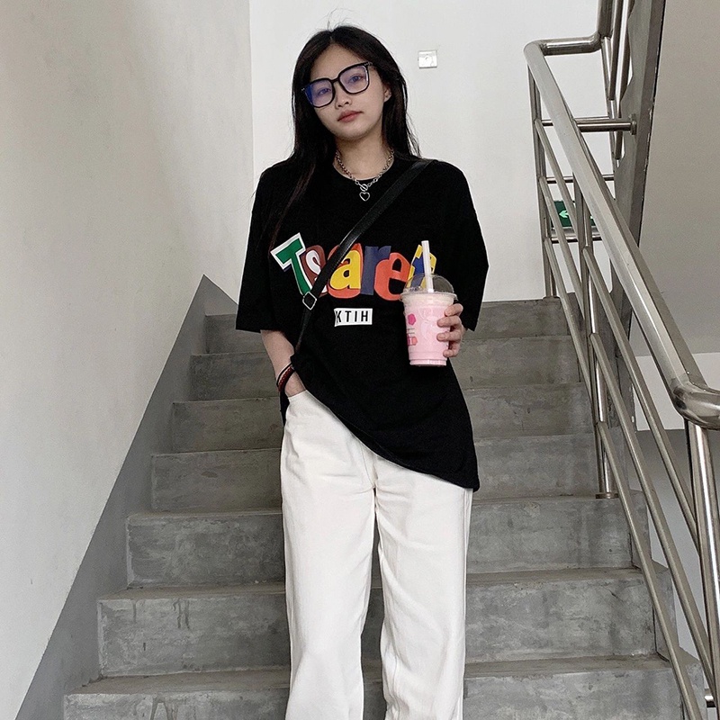 SUXI Áo Thun Tay Ngắn Cổ Tròn Dáng Rộng In Chữ Thiết Kế Đơn Giản Dễ Phối Đồ Thời Trang Mùa Hè Cho Nữ