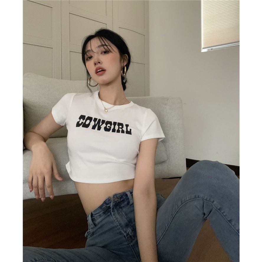 Áo Croptop Ngắn Tay In Họa Tiết Xinh Xắn Theo Phong Cách retro Dành Cho Nữ