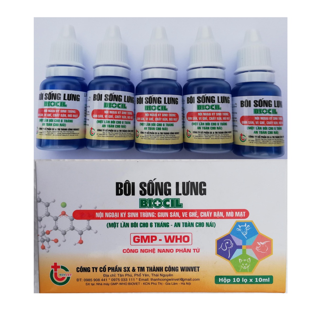 3 lọ BIOCIL 10ml Bôi sống lưng các loại vật nuôi, chó, mèo