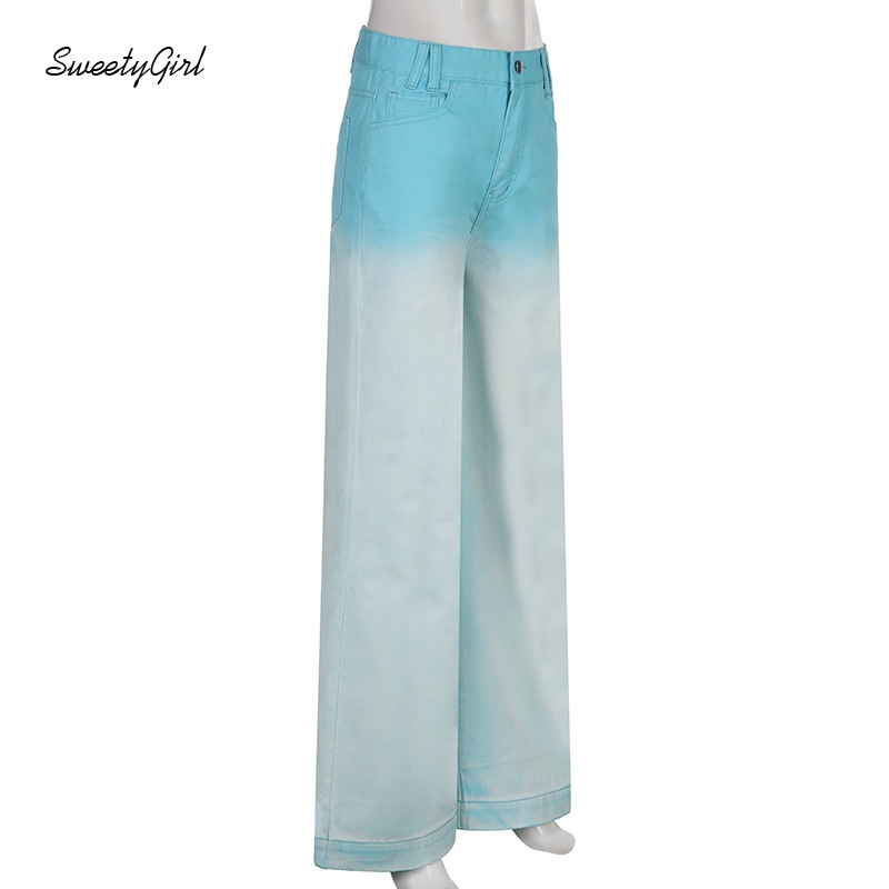 Quần Jeans Ống Rộng Lưng Thấp Màu Gradient Thời Trang Cho Nữ 2022