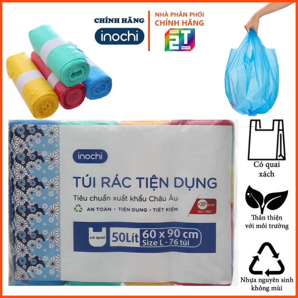 Combo 4 cuộn túi rác màu có quai xách tiện dụng INOCHI SOJI size 10,25,50 lít lên đến 35 túi/cuộn (nhiều tùy chọn)