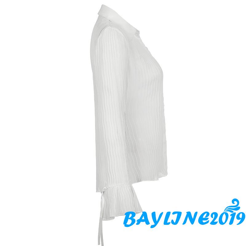 Áo sơ mi kiểu tay dài loe màu trơn phong cách retro thời trang mùa thu dành cho nữ