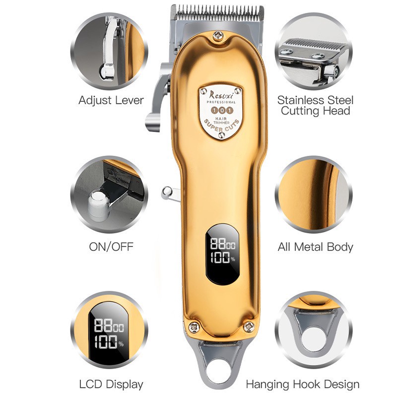 Tông Đơ Cắt Tóc Màu Vàng Màn Hình LCD Chất Lượng Cao