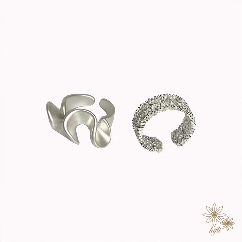 【kifli】Nhẫn Hở Kiểu Gợn Sóng Đính Đá Zircon Có Thể Điều Chỉnh kifli.acc} Cho Nữ Mờ / Matte