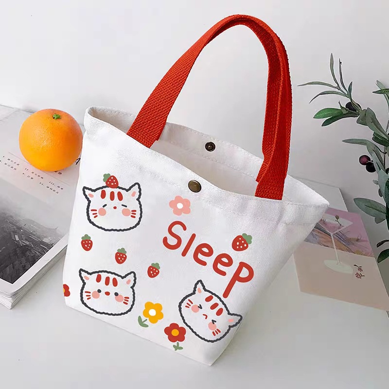 Túi Vải Canvas Mini In Họa Tiết Hoạt Hình Dễ Thương Dành Cho Nữ