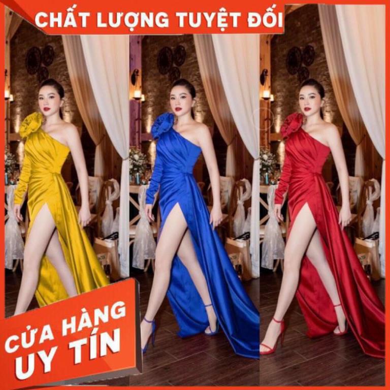 Đầm dạ hội body dài lệch vai tay dài kết hoa hồng vai - size M/L ( ảnh/video thật) MS126Y