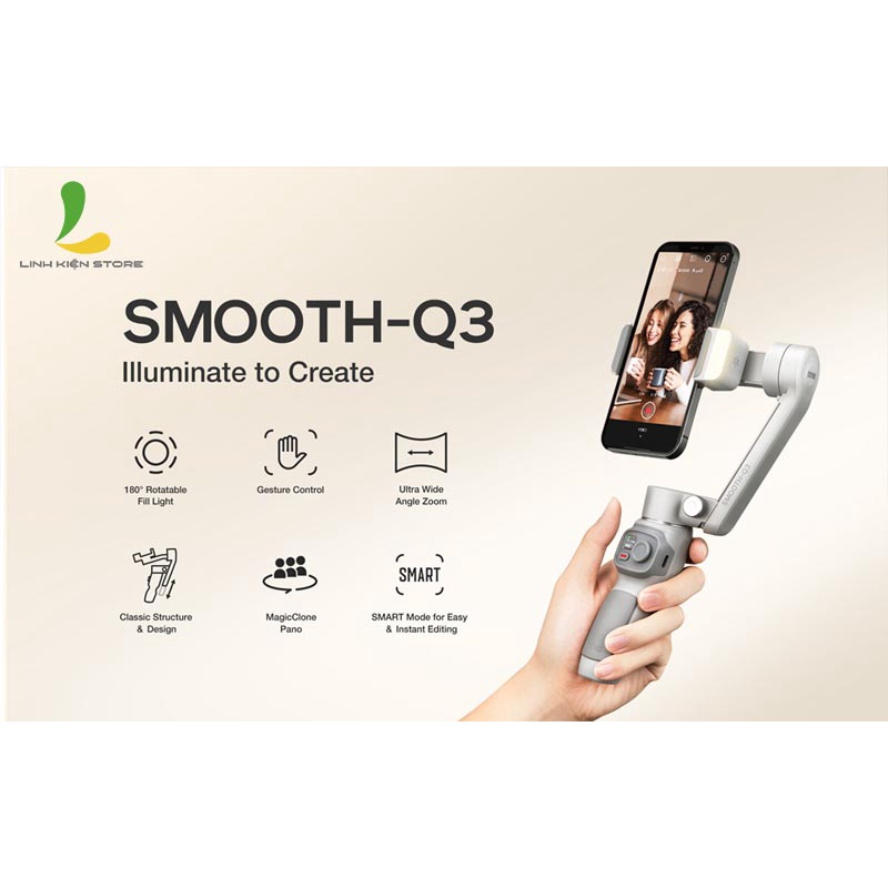 Combo Gimbal HOSAN Zhiyun Smooth Q3 - Tay cầm chống rung cho điện thoại trang bị đèn LED