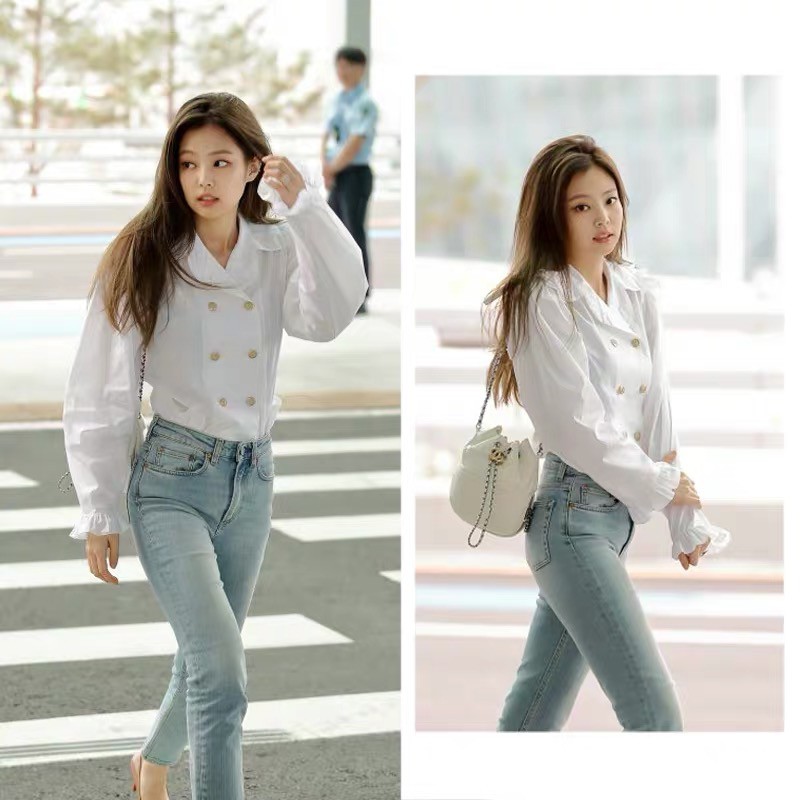 Jennie blackpink Áo sơ mi dài tay cho nữ sinh