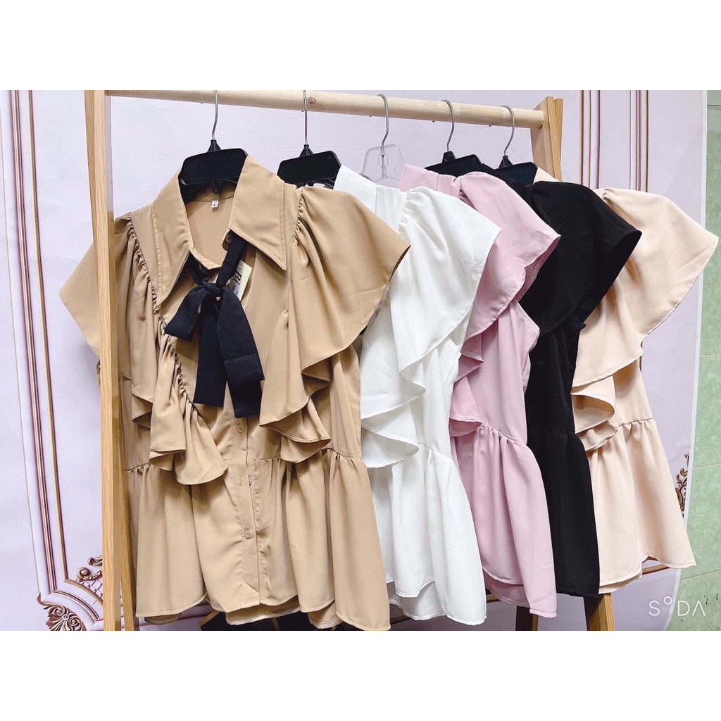 [Shop bigsize nữ] Áo sơ mi nữ tay cánh tiên bigsize 60-90kg (L-XL-XXL) màu: đen, trắng, hồng, nude, nâu