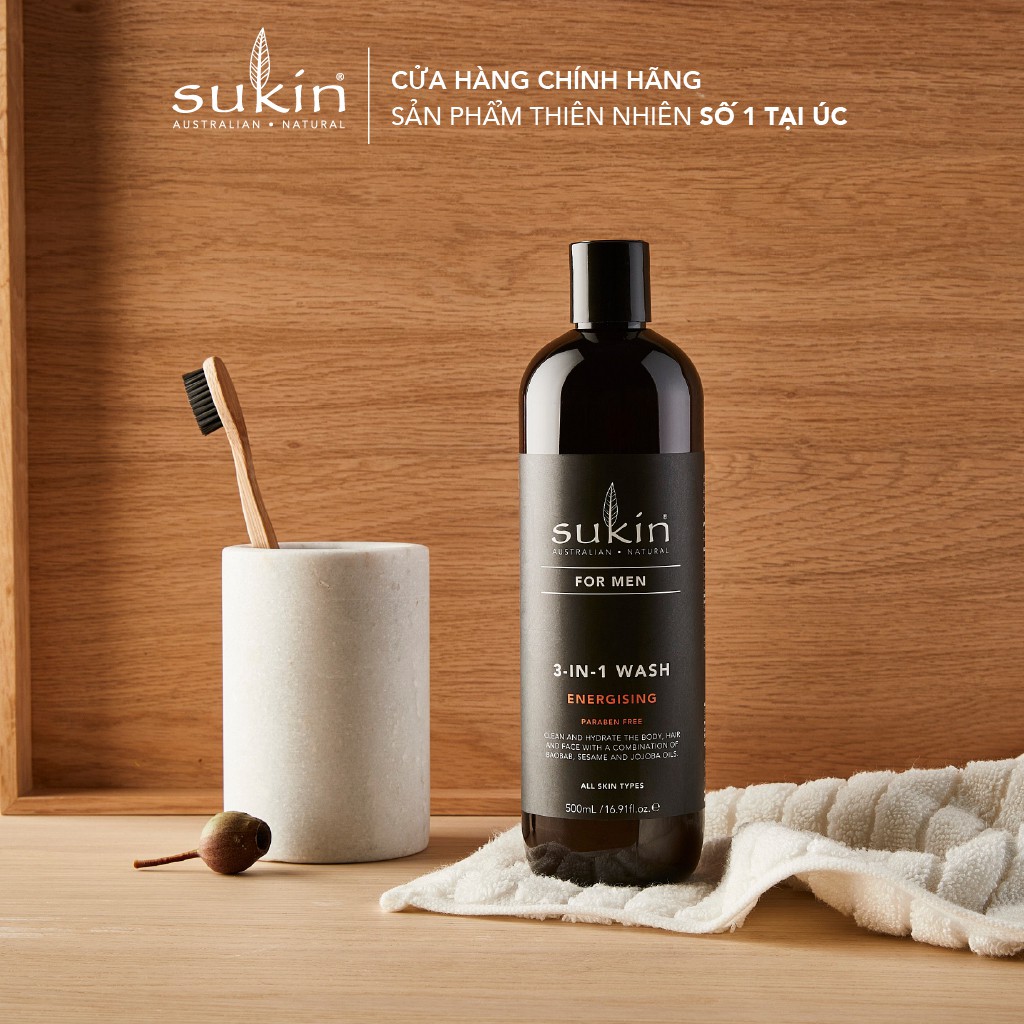 Sữa Tắm Sukin Bổ Sung Năng Lượng 3 trong 1 Dành Cho Nam Sukin For Men 3 - in - 1 Wash Energising 500ml