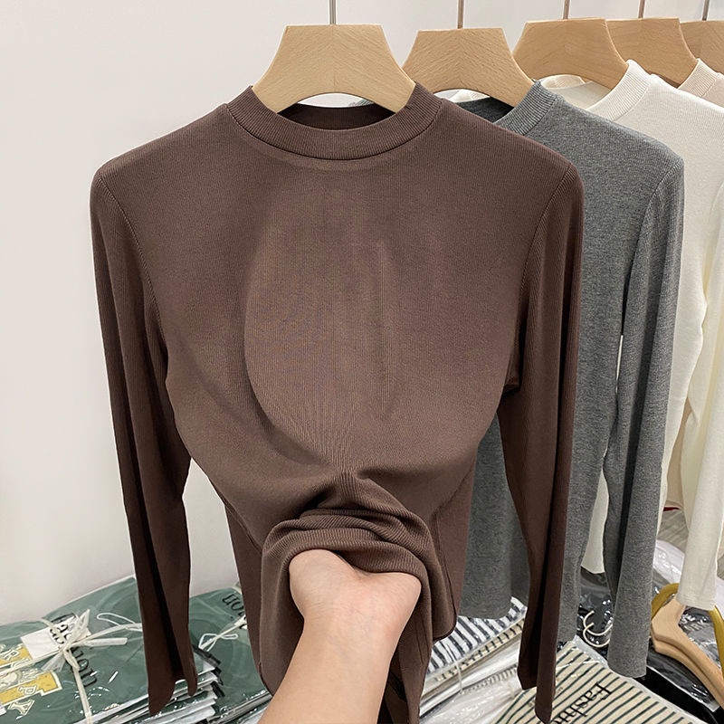 Áo Thun Mỏng Tay Dài Cổ Đứng Ôm Dáng Phong Cách Hàn Quốc Thời Trang Mùa Thu Cho Nữ