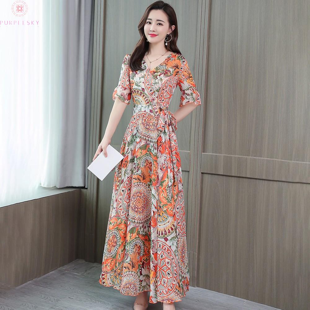 Đầm Maxi Tay Ngắn Hoạ Tiết Hoa Có Size Lớn