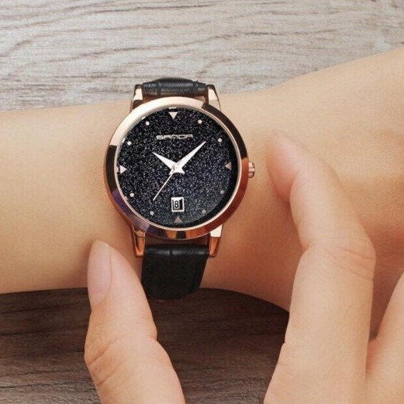 Đồng hồ nữ Sanda dây da mặt kim tuyến kèm lịch ngày style Hàn Quốc độc đáo + Tặng hộp đồng hồ + Pin dự phòng | BigBuy360 - bigbuy360.vn