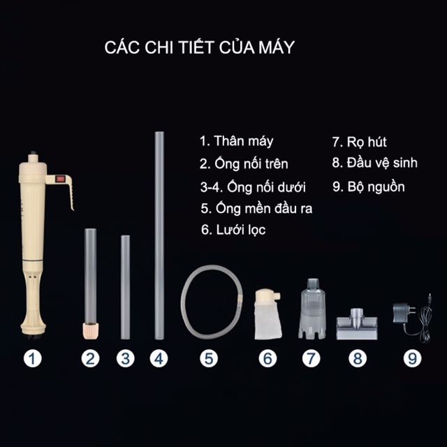 Máy hút đáy chạy pin/điện Jeneca có kèm sạc vệ sinh, lọc bẩn bể cá thuỷ sinh