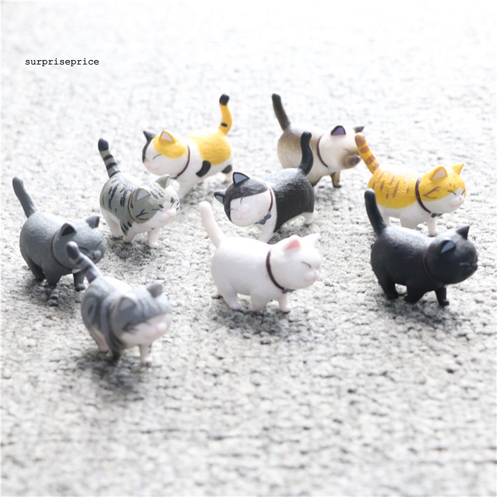 Set 9 búp bê hình mèo dễ thương xoay đầu trang trí bàn làm việc/bánh kem làm quà cho trẻ em