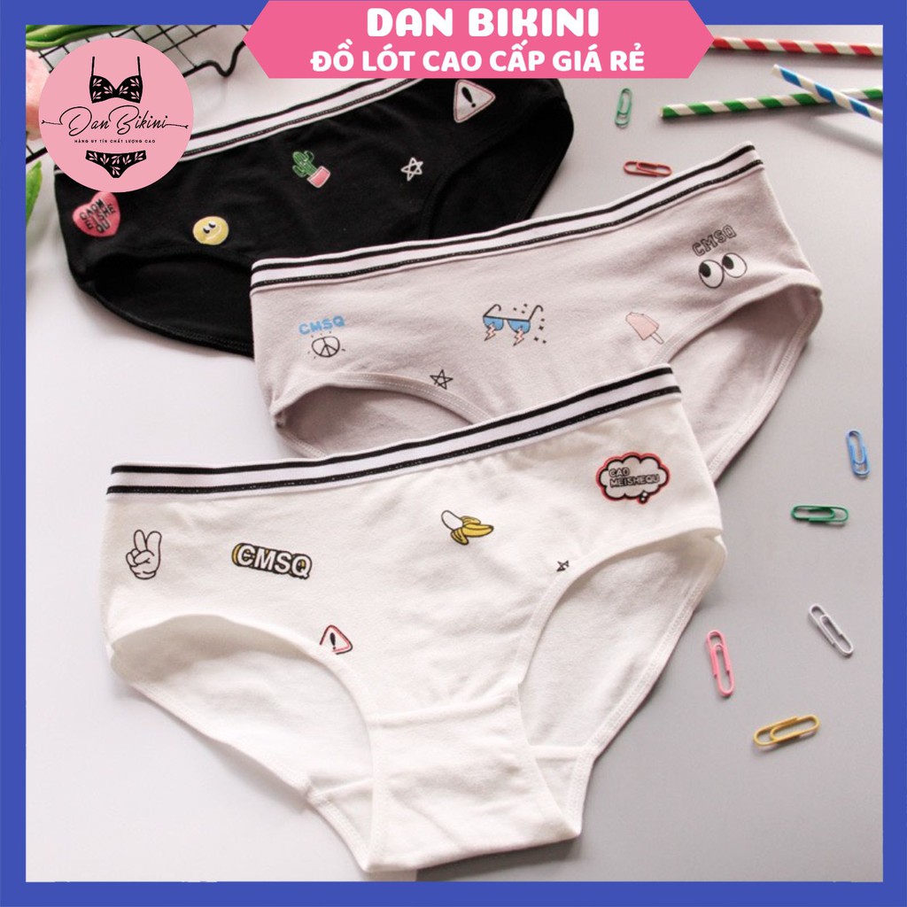 Quần Lót Nữ ❤️FREESHIP❤️ Quần Lót Nữ Cotton Viền Kẻ phối họa tiết ngộ nghĩnh đáng yêu mã 3776
