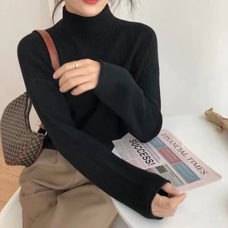 【ZHELIHANGFEI】Áo Len Tay Dài Cổ Lọ Dễ Phối Đồ