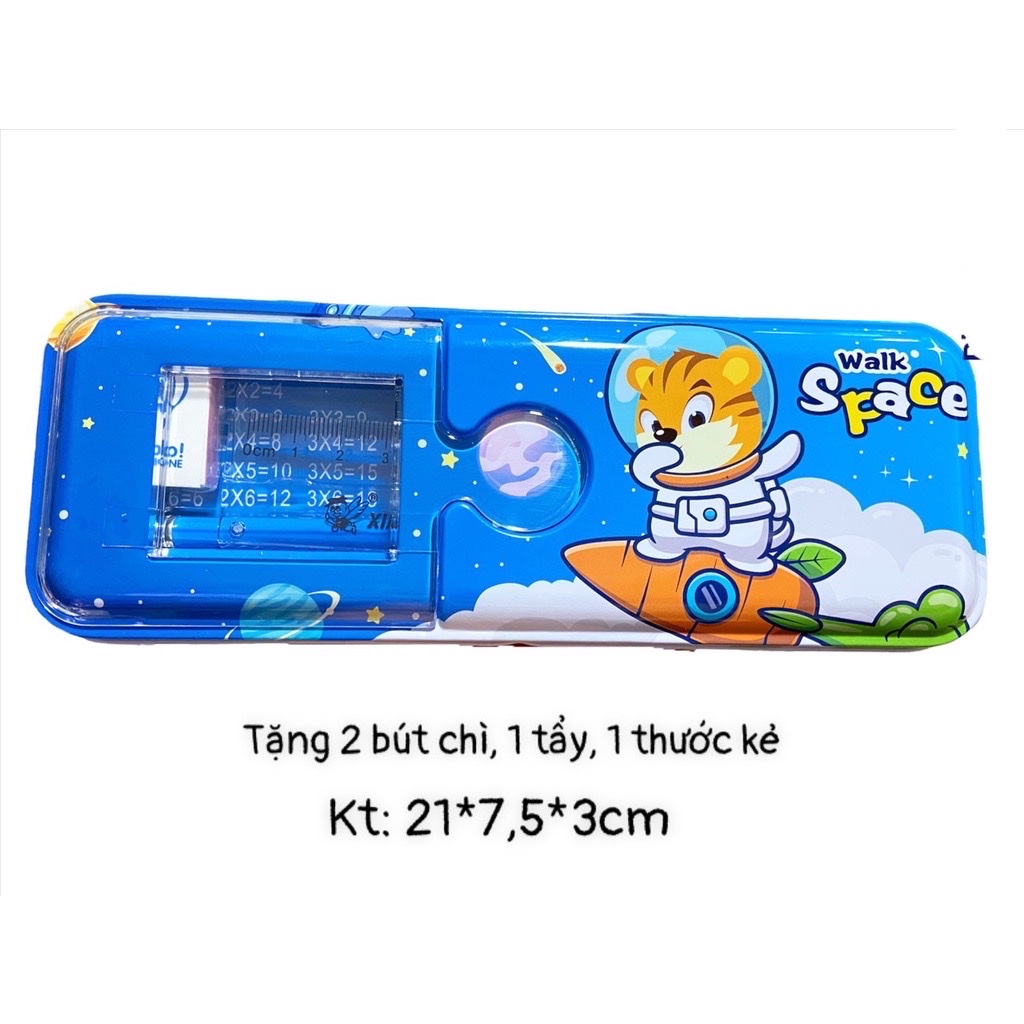 Hộp bút sắt 2 mặt, Bóp đựng bút tặng kèm bút chì và thước rất đẹp - Đức Huy Store