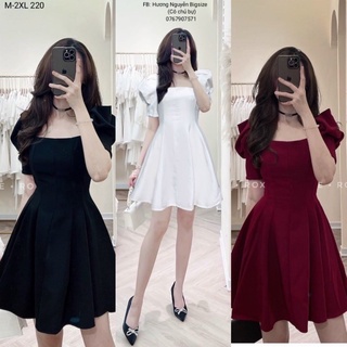 50-90kg bigsize đầm cổ vuông tay phồng chiết ly eo
