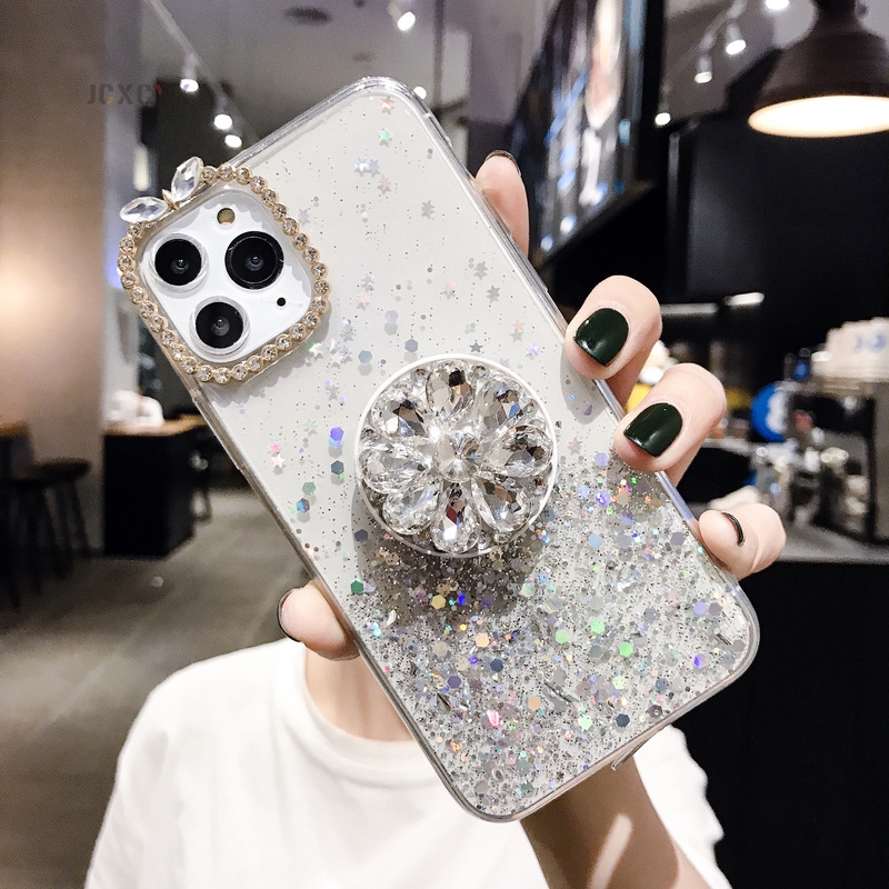 Ôp Điện Thoại Silicon Dẻo Đính Kim Cương Kèm Giá Đỡ Cho iphone 15 12 13 pro max 12 iphone x xr xs 11 pro max 6s 7 8 plus iphone se 2020 Ốp
