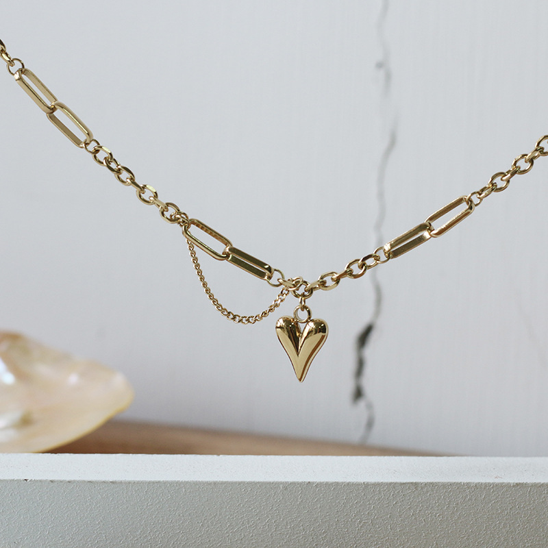 Dây Chuyền Thép Titan Mặt Hình Trái Tim Nhỏ Phong Cách Đường Phố Thời Trang 22670