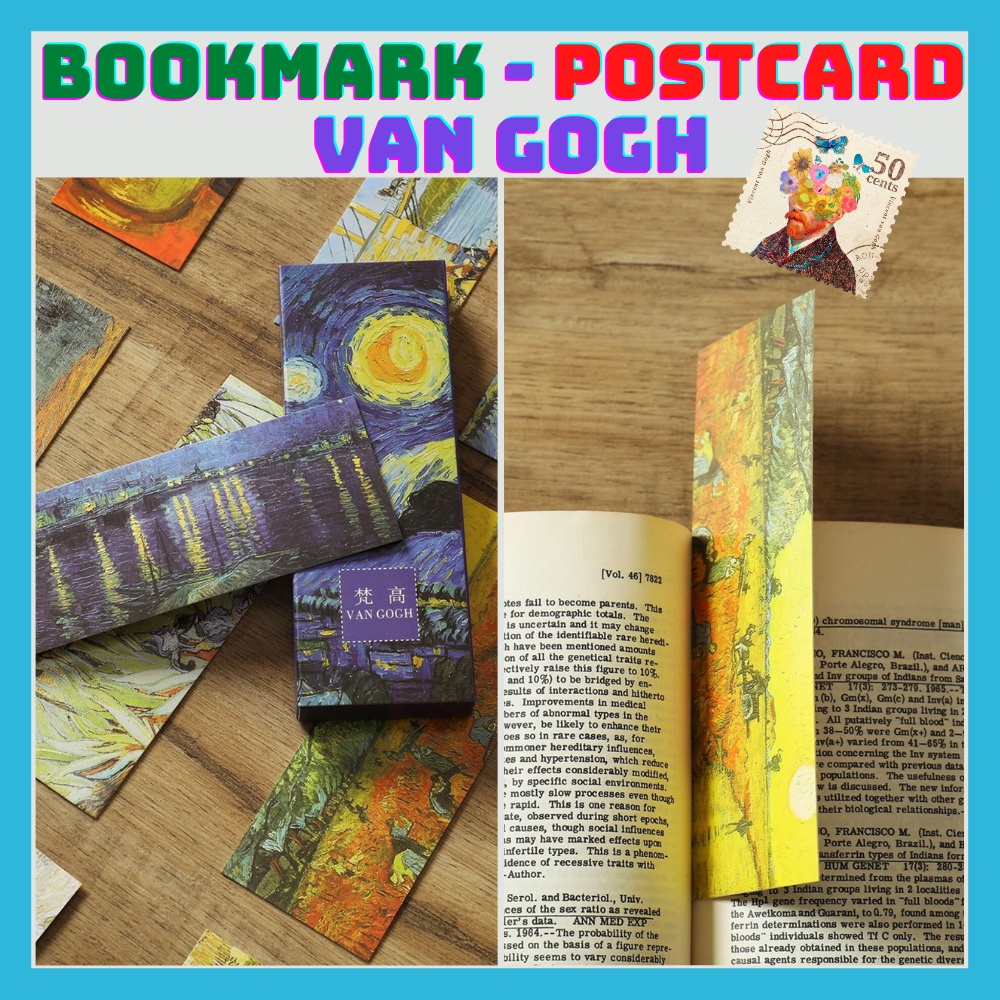 Bookmark Vintage Kẹp Sách Postcard Trang trí Cổ điển Van Gogh, Claude Monet