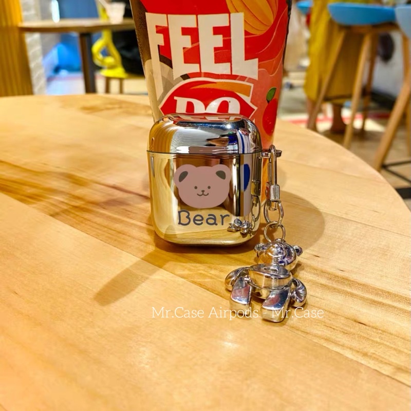 Case Airpods 1/2 /Pro Vỏ Ốp Tai Nghe Hình Gấu Tráng Gương Kèm Móc khoá - Mr.Case AirPods