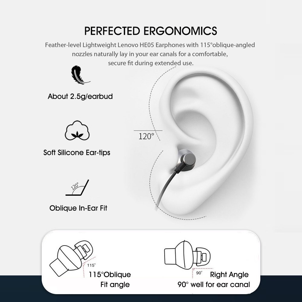 Tai nghe Bluetooth đeo cổ Lenovo HE05 chính hãng BT5.0 chống thấm mồ hôi IPX5 với Mic khử tiếng ồn