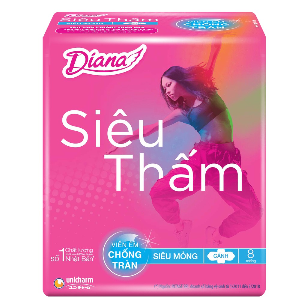 Combo 6 gói BVS Diana siêu thấm siêu mỏng có cánh và không cánh 8 miếng/gói