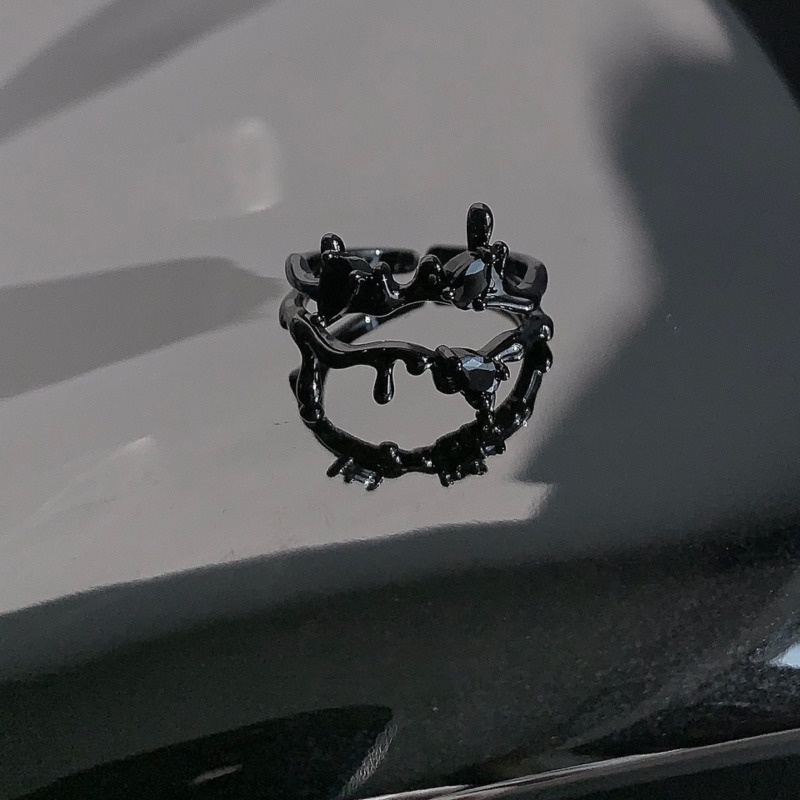 Nhẫn Hở Hình Cành Hoa Màu Đen / Bạc Phong Cách Retro 19A1618
