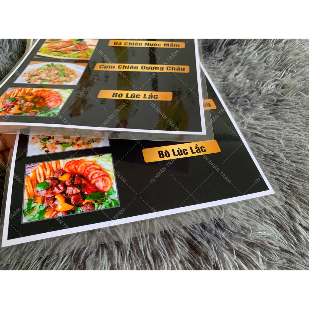 In Menu cho đế Mica, Menu ép nhựa khổ A4