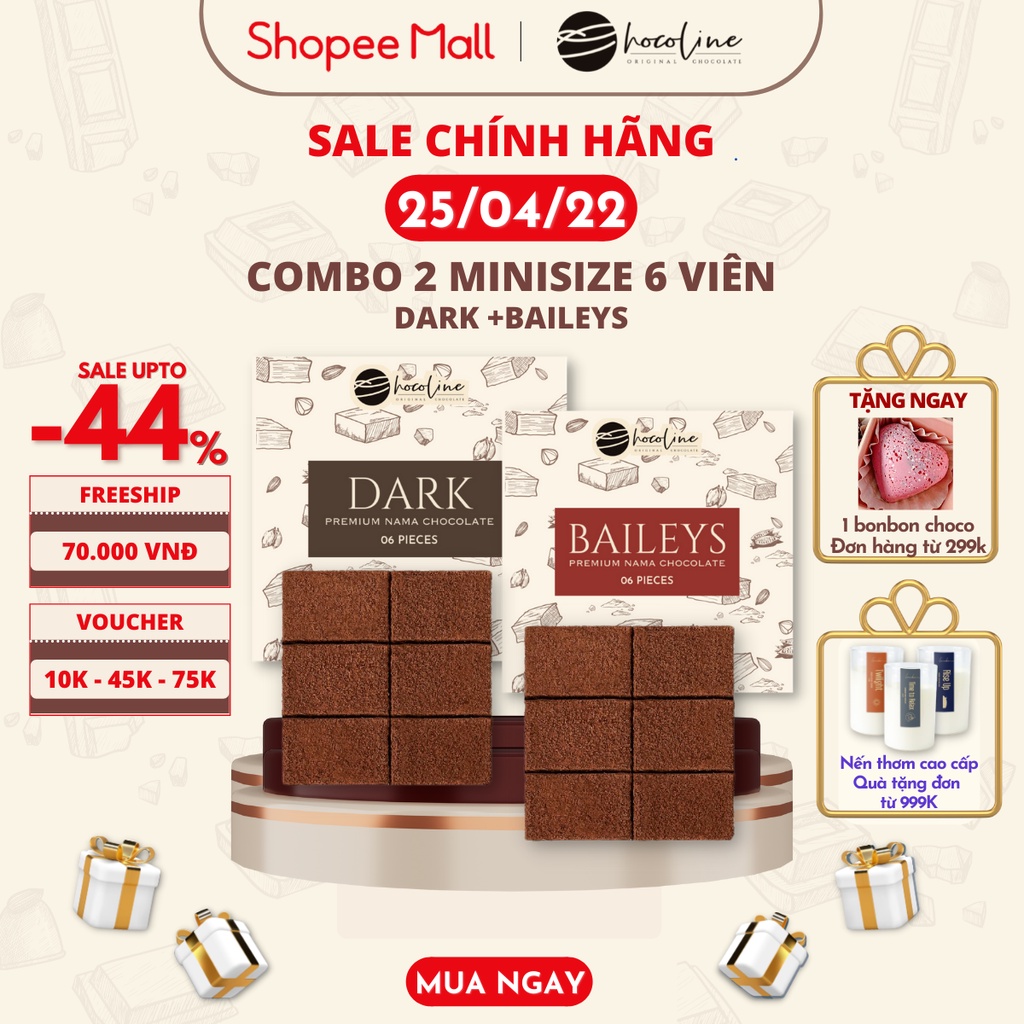 Combo 2 Hộp Mini - 2 Vị Socola Tươi Nama Nguyên Chất Chocolate Vị Dark &amp; Vị Kem Sữa Bailey