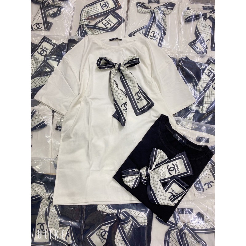 Áo phông trơn kèm nơ cài điệu đà | BigBuy360 - bigbuy360.vn